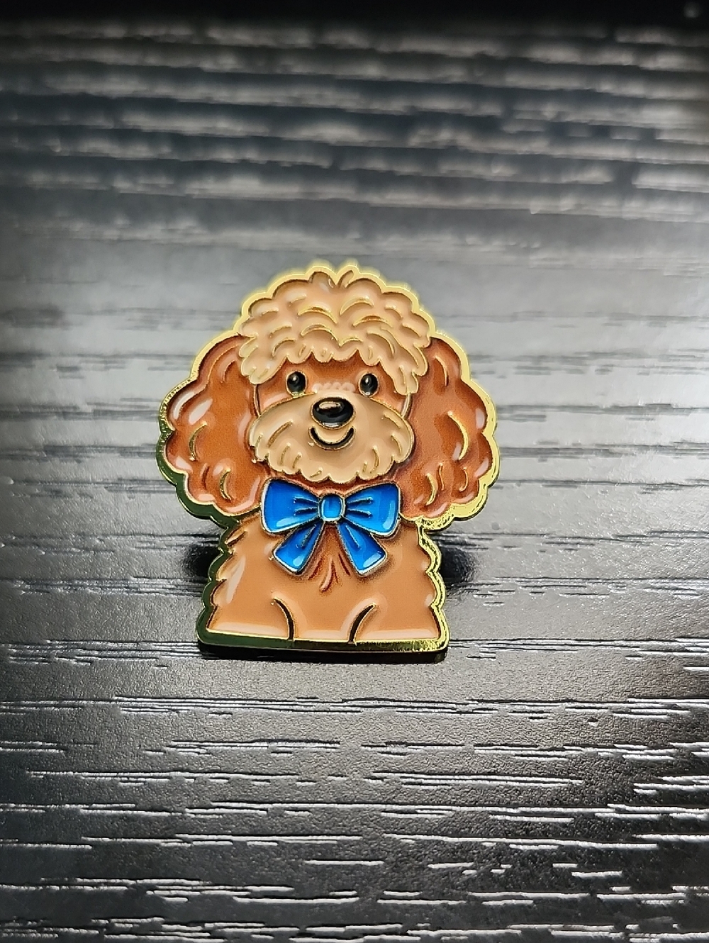 Cute Poodle Cocker Spaniel Enamel Pin with Blue Bow